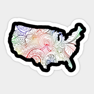 Colorful mandala art map of the United States of America on white background Sticker